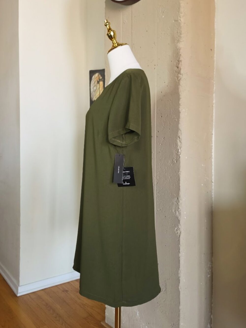 Lulus "Shift and Shout" Olive Green Short Sleeve Shift Dress Size Medium NWT - Picture 7 of 13